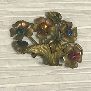 Reclaimed Vintage Bronze Basket of Flowers Brooch